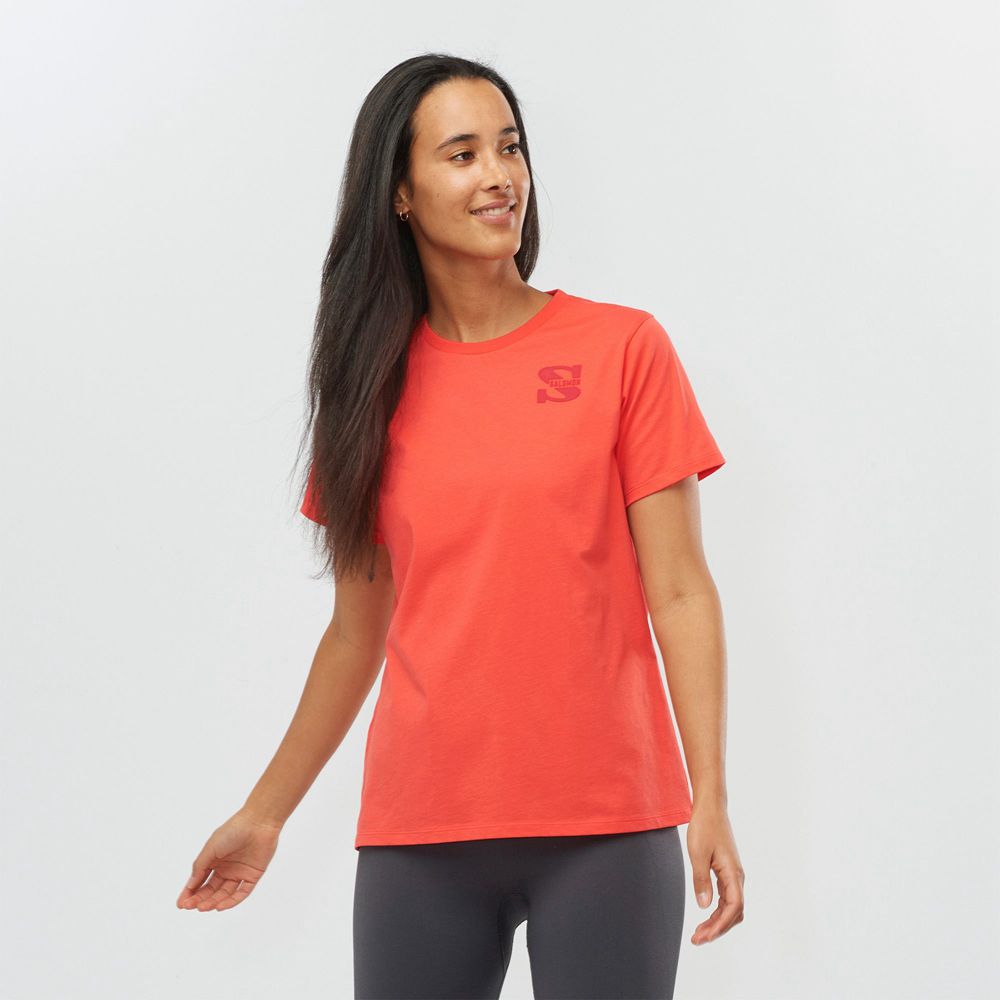 Camisetas Salomon OUTLIFE SMALL LOGO SS W Mujer Coral - Chile (GCN-941065)